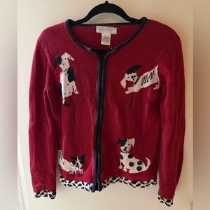 Susan Bristol Dog Design Red Cardigan